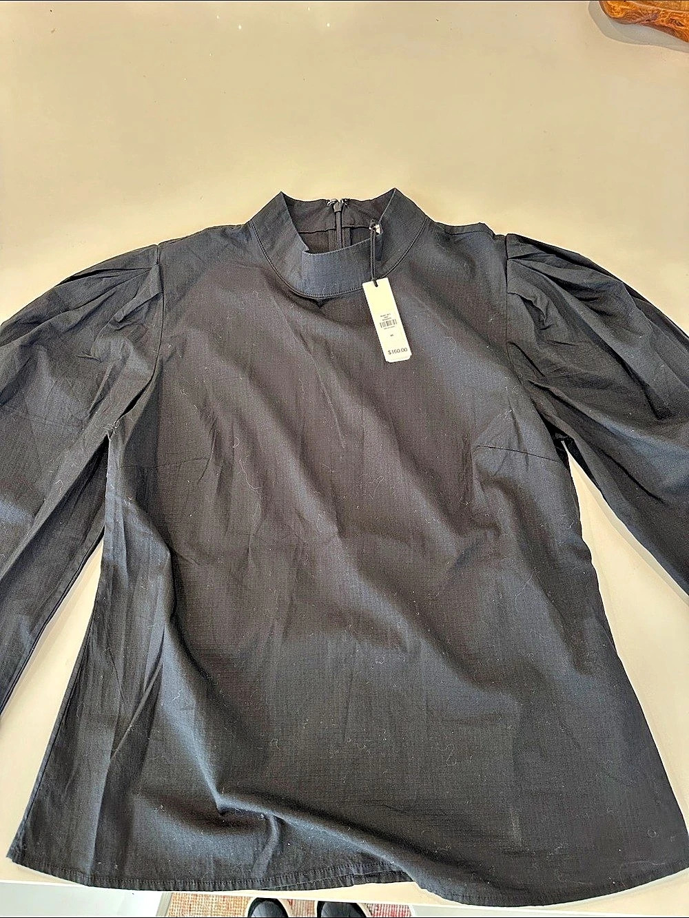 Banana Republic Stretch-Cotton Puff-Sleeve Top Black XS